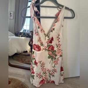 Reformation Floral Tie-Shoulder V-Neck Mini Dress